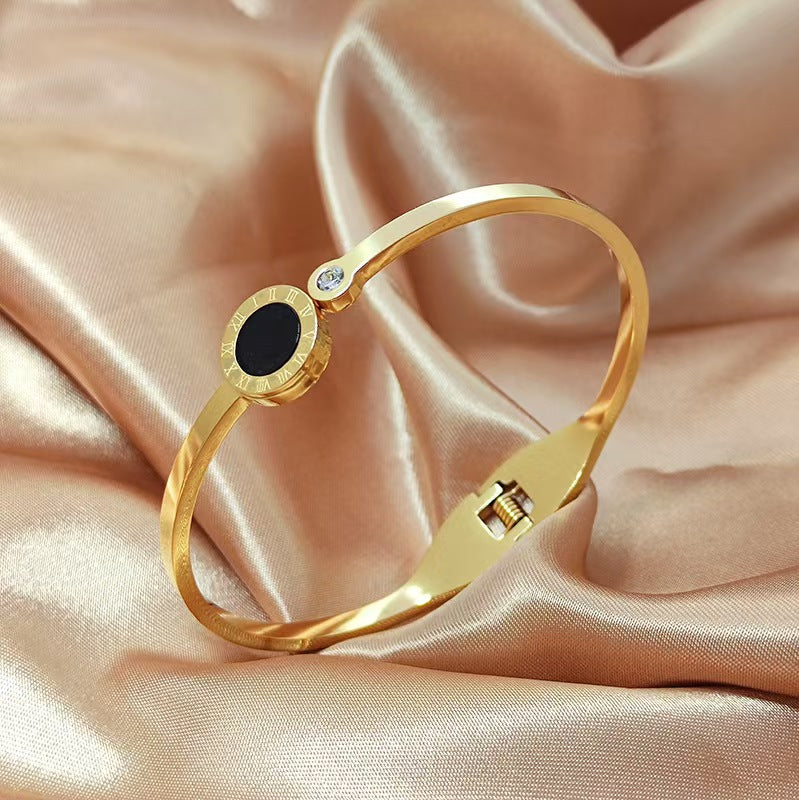 Bracelet Sélène Acier Inoxydable, Pierre Noire & Cristal de Zirconium