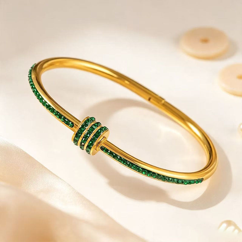 Bracelet Jade Cristaux Verts & Fini Doré